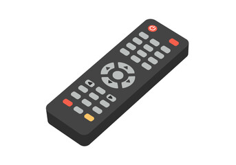 Isometric Dark Gray Remote Control with Multiple Buttons and Directional Pad.