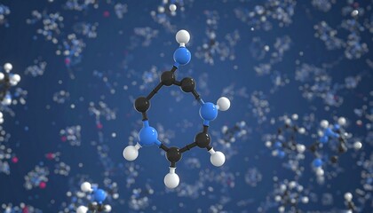 3D illustration of a molecule, showcasing its atomic structure and vibrant colors against a deep blue background.