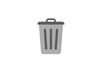 Grey Metal Trash Can Icon with Lid and Handle.