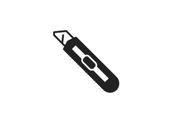 Black Utility Knife Icon with White Details and Blade.