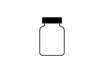 Simple Black Outline Illustration of a Glass Jar with Lid.