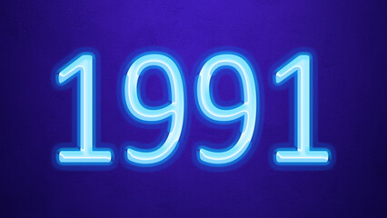 Glowing blue number design of 1991 on blue background.