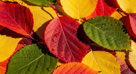 Vibrant autumn leaves displaying reds yellows and greens in close-up detail