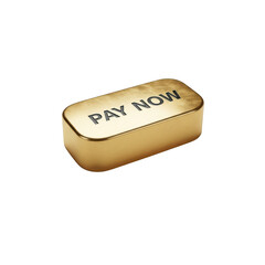 Golden pay now button isolated on transparent background for online transactions