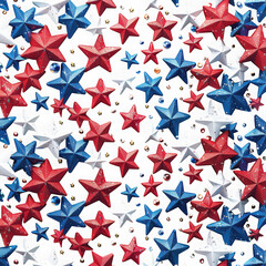 Fototapeta premium A festive and patriotic seamless pattern of red, white, and blue glitter stars, creating a sparkling and celebratory background for holidays isolated on transparent background
