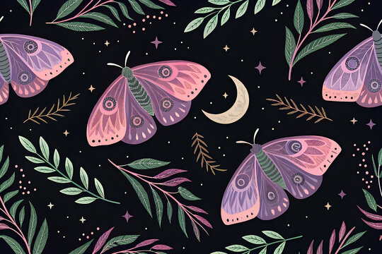 Mystical Celestial Moth and Botanical Night Pattern
Generative Ai.