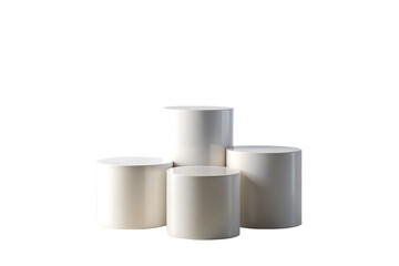 Four White Cylinders Arranged in a Stacked Formation on transparent background white
