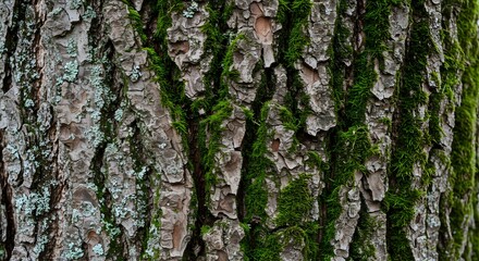 Obraz premium Close-Up of Tree Bark Texture with Moss Natural Background Image