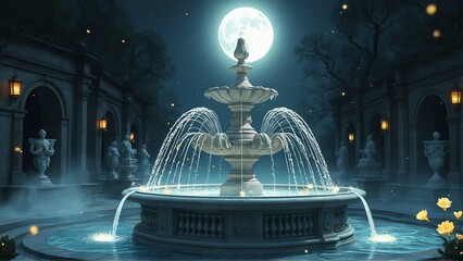 fountain in the night city