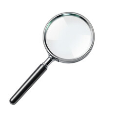 Classic magnifying glass with silver handle for close-up examination and discovery transparent background
