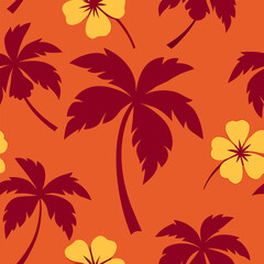 Tropical hawaiian hibiscus flowers and palm trees seamless pattern © KamrulHasan