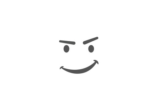 Mischievous Grey Smiley Face Icon with Arched Eyebrows.