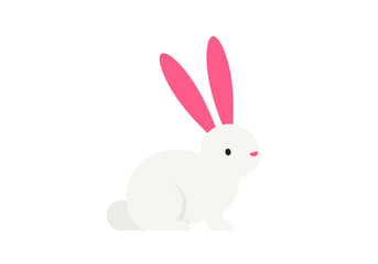 Obraz premium Adorable White Rabbit with Pink Ears Sitting Side Profile.