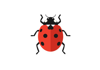 Flat Design Illustration of a Red Ladybug with Black Spots.