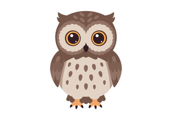 Adorable Cartoon Owl with Large Eyes and Brown Feathers.