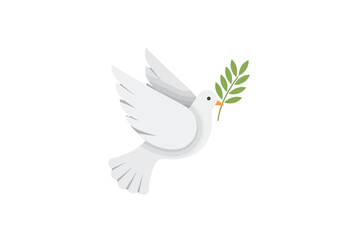 White Dove in Flight Carrying Olive Branch.