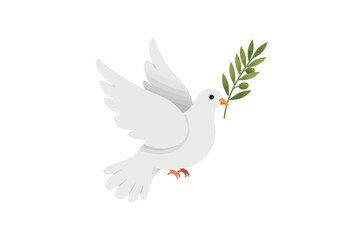 White Dove in Flight Carrying Olive Branch.