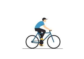 Man Riding a Blue Bicycle Side Profile Illustration.
