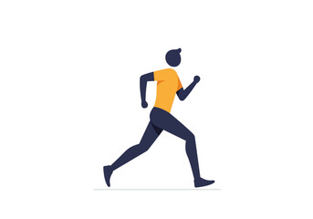 Running Man in Yellow Shirt Side Profile Illustration.