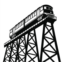 Train on mountain trestle silhouette