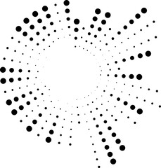 Circular dotted rays arranged irregularly half inside and outside, creating a small empty circle in the center.