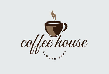 Coffee Logo Design. Coffee Cup With Steam Icon In Minimal Style For Cafe Or Beverage Business.