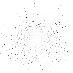 Circular dotted rays tapering to the center with large differences in length forming an explosion pattern.