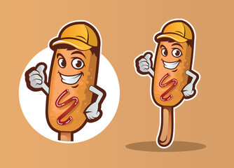 Mascot Corn Dog Logo Design. Fun Food Character In Playful Cartoon Style For Fast Food Branding.