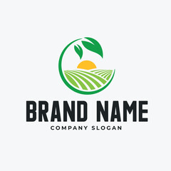 Sun Leaf Farm Logo. Organic Agriculture Symbol.