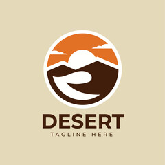Desert Dunes Sun Logo. Landscape Scene With Sun Icon.