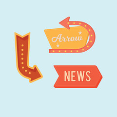 Pack of retro luminous arrow signs