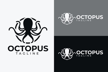 Black Octopus Modern Logo. Bold Sea Animal In Dark Style.