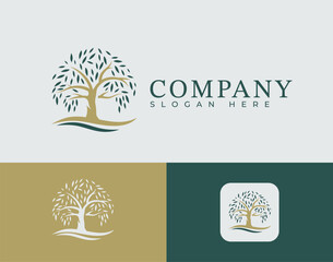 Oak Tree Logo Design. Strong Natural Tree Symbol In Classic Line Art Style.