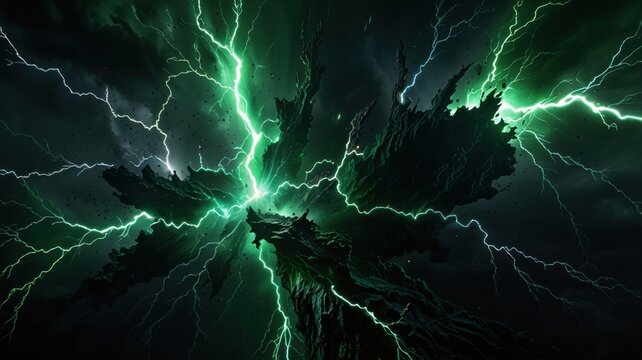 Radiant Abstract Energy Rift Background with Glowing Green Jagged Edges and Plasma Glow