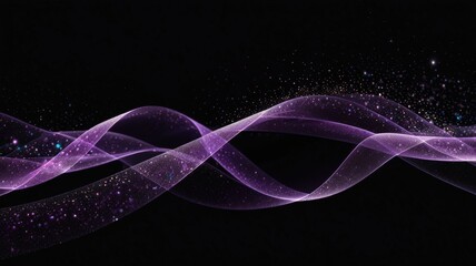 Luxury Purple Ribbon Glow on Black Background with Sparkles and Luminous Dust Trail