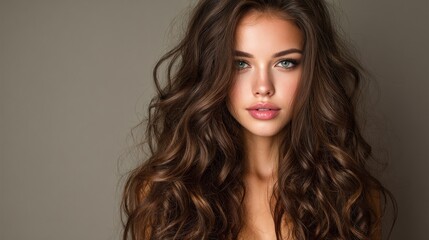 Fototapeta premium Wavy brown hair woman portrait