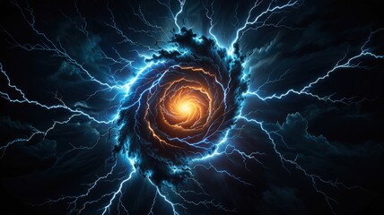 Electric Blue Lightning Vortex In Swirling Storm Cloud Energy Burst