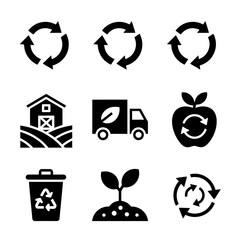 Eco-Friendly Icons A Collection of Sustainability Symbols for Environmental Projects and Green Initiatives.