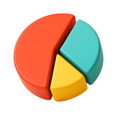 Colorful 3d pie chart segmented into three parts showing data analysis transparent background