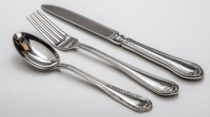 Elegant Silverware Set with Fork, Spoon, and Knife for Dining Table Setting