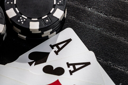 Casino chips and cards on the table. Gambling concept