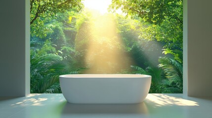 Spa bathroom Bathtub Freestanding bathtub overlooking a tropical garden, natural light, spa ambiance