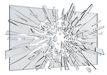 Explosion of shattered glass fragments isolated on transparent background