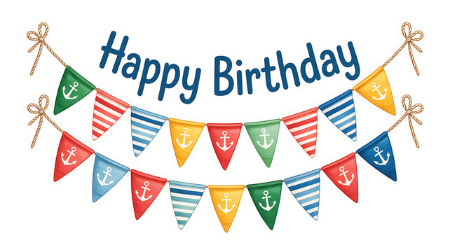 Happy Birthday bunting with nautical anchors and stripes banner celebration
