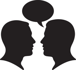 Communication Silhouette: Two People Talking with Speech Bubble on Transparent Background