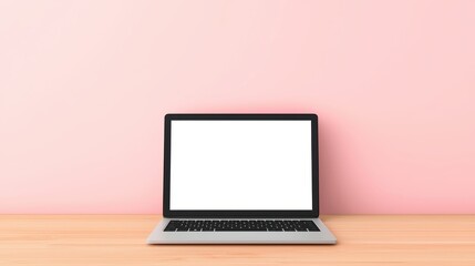 Fototapeta premium mockup concept Open laptop with a blank screen on a desk, workspace setting, ideal for showcasing website designs or software