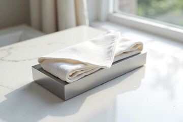 Elegant napkin placed neatly in a modern holder by the window  