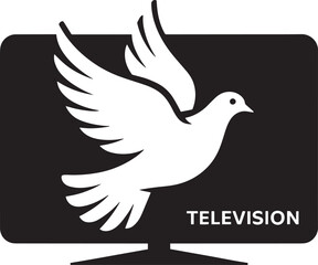 Dove Flying Out of Television Screen Symbolizing Peace Freedom and Media Icon Design