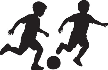 Dynamic Silhouette of Two Young Boys Playing Soccer with Energy and Enthusiasm on Transparent Backdrop