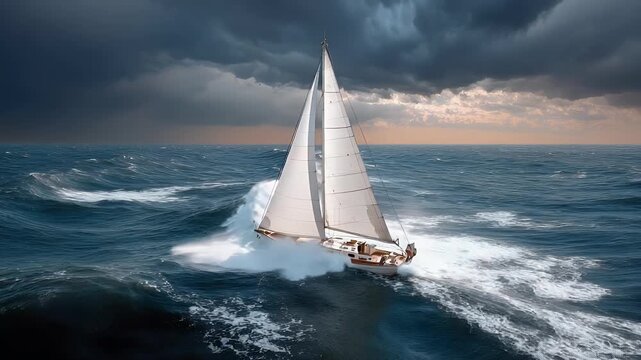 Stormy ocean sailing adventure